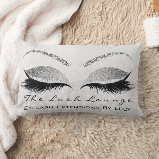 シルバーグレイグリッターアイズメイクアップまつげ美しい ランバークッション (ブランケット)