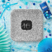 シルバーグレイグリッタースパークルズスウィート16 ペーパープレート (パーティー)