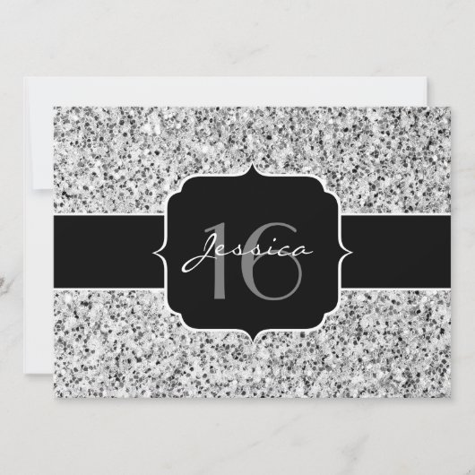 シルバーグレイグリッタースパークルズスウィート16 招待状 (正面)