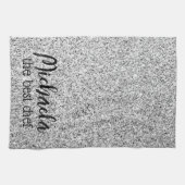 シルバーグレイグリッタースパークル名前をカスタムする最高のシェフ キッチンタオル (横)