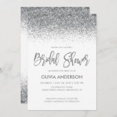 シルバーグレイグリッタースパークル紙吹雪ブライダルシャワー 招待状 (正面/裏面)
