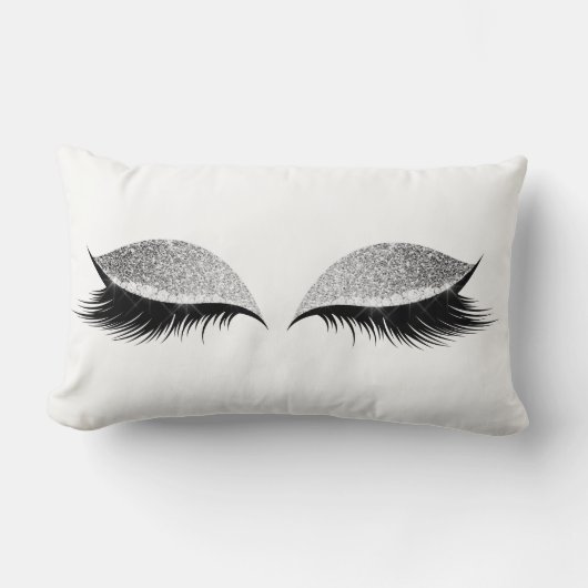 シルバーグレイグリッターブラックグラムメイクアップ紙吹雪 ランバークッション (正面)