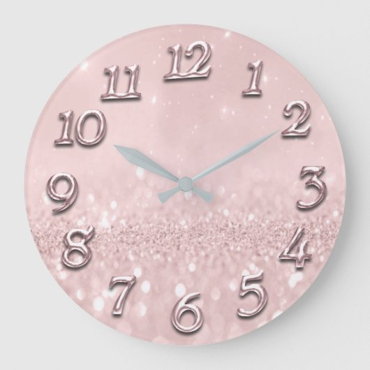 シルバーグレイグリッターミニマルピンクローズパステルガーリー ラージ壁時計 (正面)