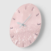 シルバーグレイグリッターミニマルピンクローズ赤面ガーリー ラージ壁時計 (傾斜)