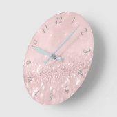 シルバーグレイグリッターミニマルピンクローズ赤面 ラウンド壁時計 (傾斜)