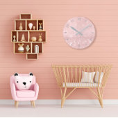 シルバーグレイグリッターミニマルピンクローズ赤面 ラウンド壁時計