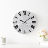 シルバーグレイグリッターミニマルローマ数字 ラージ壁時計 (ホーム)