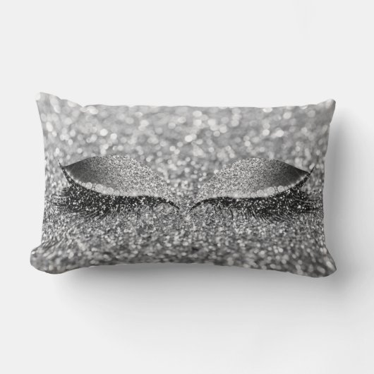 シルバーグレイグリッターラッシュグラムメイクアップモノクロナティック ランバークッション (正面)
