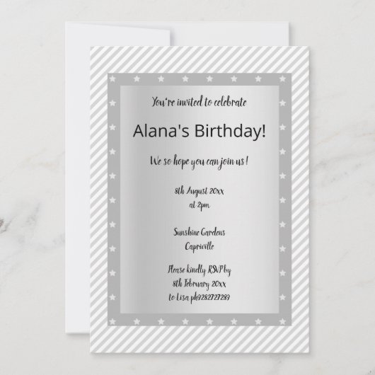 シルバーグレイストライプパーティの招待状 招待状 (正面)