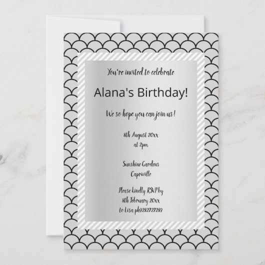 シルバーグレイストライプマーメイドパーティの招待状 招待状 (正面)
