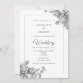 シルバーグレイバラエレガントフローラ結婚ズ 招待状 (正面)
