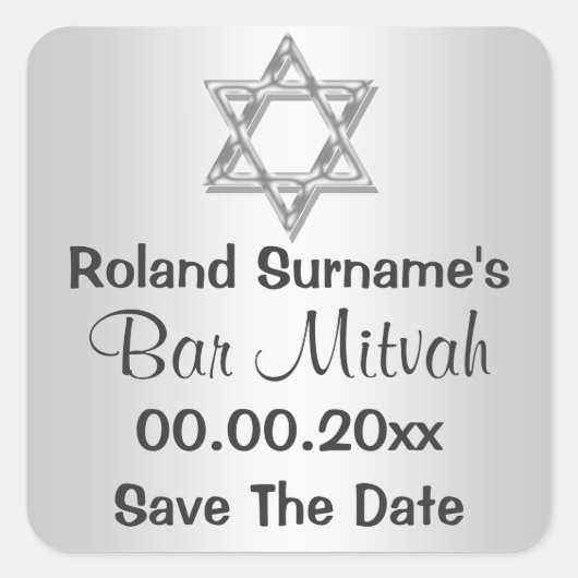 シルバーグレイバー(ユダヤ教の)バル・ミツバーお祝い スクエアシール (正面)
