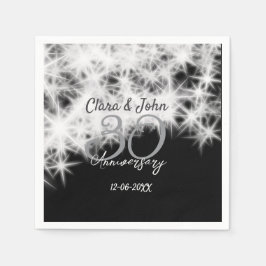 シルバーグレイブラック30結婚周年グリッター スタンダードカクテルナプキン
