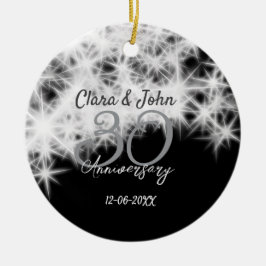 シルバーグレイブラック30結婚周年グリッター セラミックオーナメント