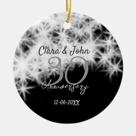 シルバーグレイブラック30結婚周年グリッター セラミックオーナメント (正面)