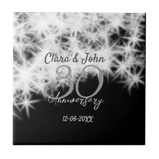 シルバーグレイブラック30結婚周年グリッター タイル (正面)