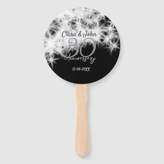 シルバーグレイブラック30結婚周年グリッター ハンドファン (正面)