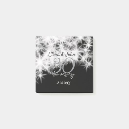 シルバーグレイブラック30結婚周年グリッター ポストイット (正面)