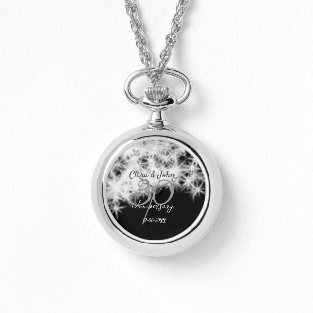 シルバーグレイブラック30結婚周年グリッター 腕時計 (正面)