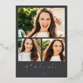 シルバーグレイ大学院スクリプト3枚の写真の卒業 箔招待状 (正面)