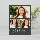 シルバーグレイ大学院スクリプト3枚の写真の卒業 箔招待状 (立ち正面)