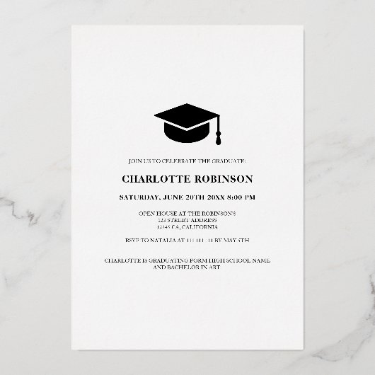 シルバーグレイ大学院スクリプト3枚の写真の卒業 箔招待状 (裏面)