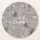 シルバーグレイ星メリークリスマスまたはあなたのテキスト ラウンドペーパーコースター (正面)