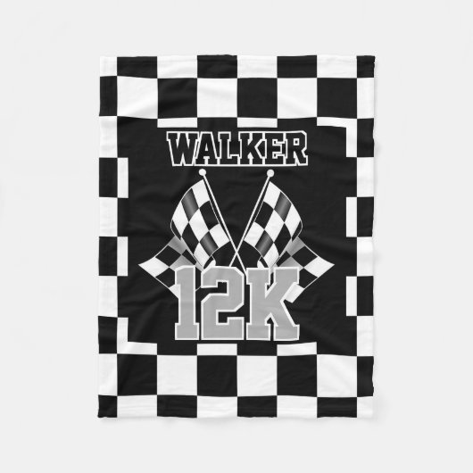 シルバーグレイ白黒旗市松模様に旗 フリースブランケット (正面)