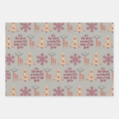 シルバーグレイ素朴ウッドランドホリデーパターン ラッピングペーパーシート (正面)