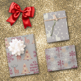 シルバーグレイ素朴ウッドランドホリデーパターン ラッピングペーパーシート