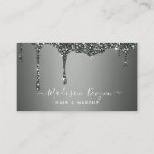 シルバーグレイ背景ドリップグリッターテクスチャ 名刺 (正面)