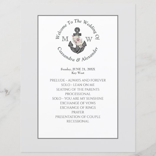 シルバーグレイ航海のフローラいかり結婚式 プログラム (正面)