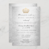 シルバーグレイ金ゴールドクラウン王室のグリッターブライダルシャワー 招待状 (正面/裏面)