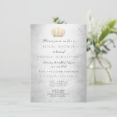 シルバーグレイ金ゴールドクラウン王室のグリッターブライダルシャワー 招待状 (スタンド正面)