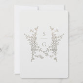 シルバーグレイ金ゴールドボタニカルクレストモノグラム結婚ズ 招待状 (裏面)