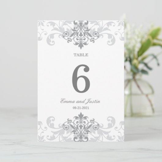 シルバーグレイ鉄工エレガントなウェディングテーブルナンバ 招待状 (スタンド正面)