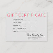 シルバーグレイ髪サロンクリスマスギフト証明書 コーリングカード (裏面)