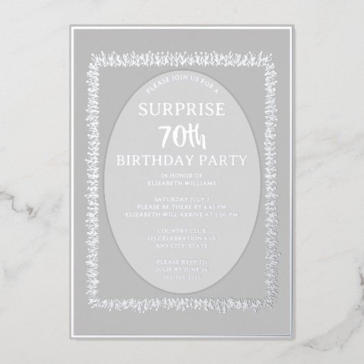 シルバーグレイ70カスタム番誕生日 箔招待状 (正面)
