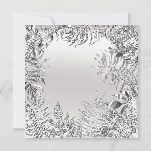 シルバーグレイ グリッタメタル トロピカルリーフ ホワイトフレーム 招待状 (裏面)