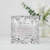 シルバーグレイ グリッターメタル トロピカルリーフ ホワイトフレーム 招待状 (スタンド正面)