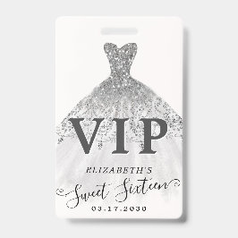 シルバーグレイ グリッター ドレス スイート16 VIP 誕生日 バッジ