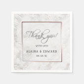 シルバーグレイ&ダスティピンクパーム葉結婚ズ スタンダードカクテルナプキン (正面)