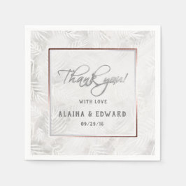 シルバーグレイ&ダスティピンクパーム葉結婚ズ スタンダードカクテルナプキン