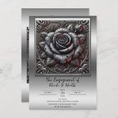 シルバーグレイ&ブラックバラエレガントゴシック婚約 招待状 (正面/裏面)