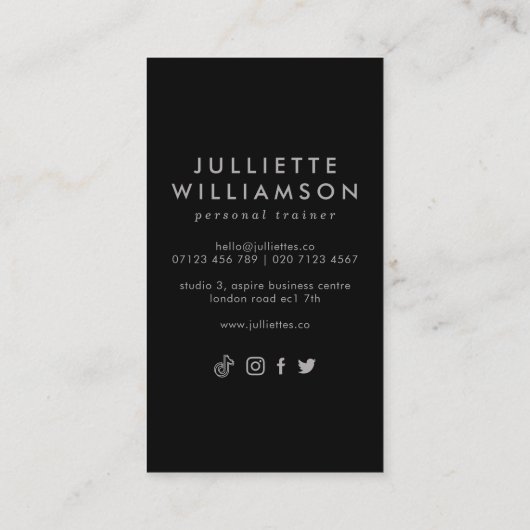 シルバーグレイ&ブラックパーソナルトレーナーソーシャルメディア 名刺