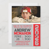 シルバーグレイ&レッド卒業フォト招待状 招待状 (正面)