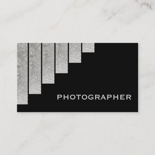 シルバーグレイ、黒い垂直ストライプ写真家 名刺 (正面)