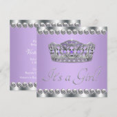 シルバーグレーとパープルのベビーシャワー 招待状 (正面/裏面)