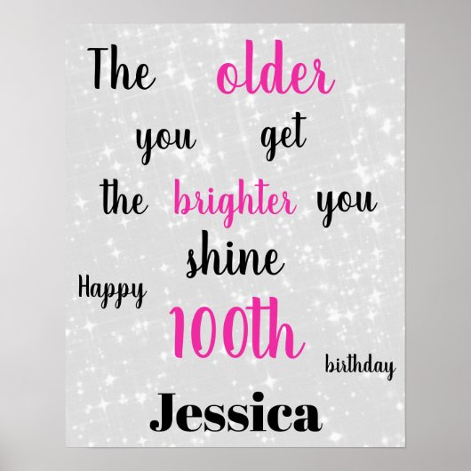 シルバーグレーとピンクの100歳の誕生日 ポスター (正面)