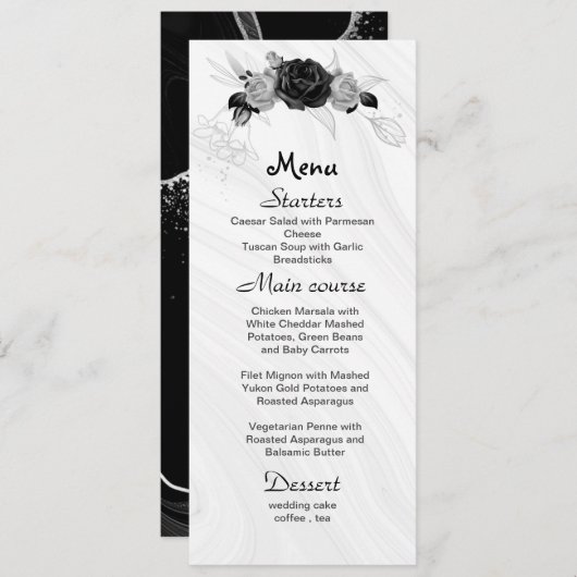 シルバーグレーとブラックの花結婚の数 メニュー (正面/裏面)